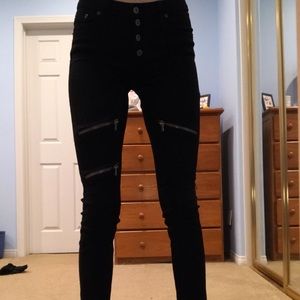 high wasted black zipper jeggings
